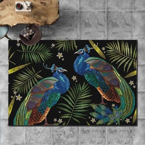 Household Living Room Carpet Rectangle Chic Fashion Peacock Feathers Printed Non-slip Water-absorption Senior Fashion Style