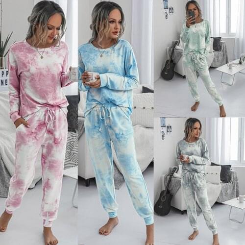 Home wear tie-dye print sleepwear fashion spring summer long sleeve pyjamas women Loungewear women child kids pajama set DTZ500