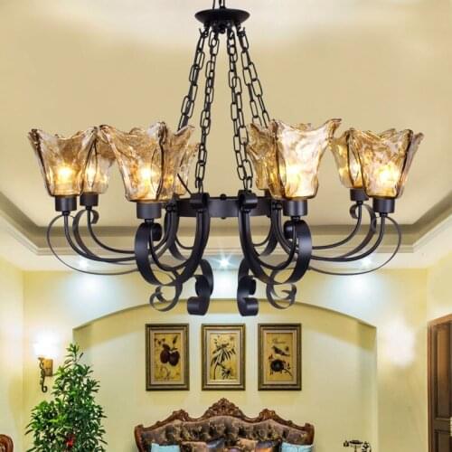 European chandelier villa living room lamp American country bedroom lamp retro iron restaurant lamp Mediterranean chandelier