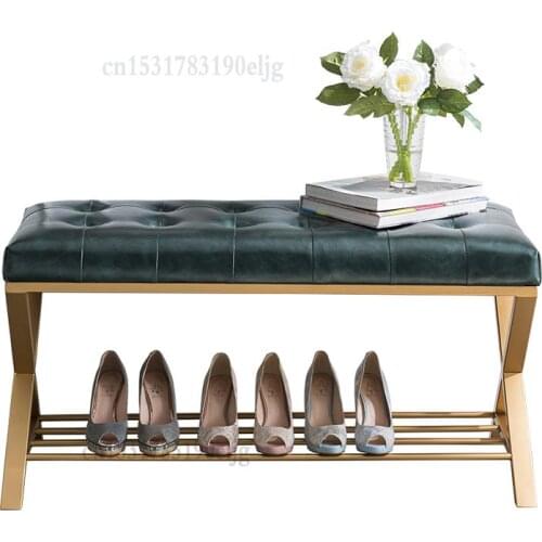 Customized Light Luxury Shoe Changing Stool Shoe Cabinet Wrought Iron Shoe Rack Bench To Enter The Home Can Sit At The End Of Th