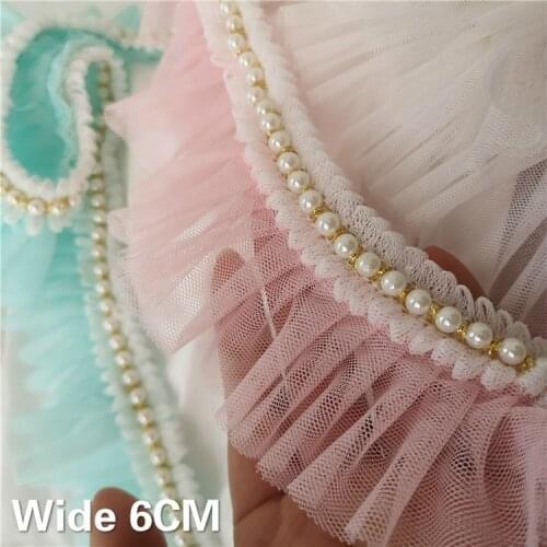 6CM Wide Exquisite 3D Pleated Lace Embroidery Ribbon Glitter Beaded Ruffle Trim Collar Skirts Wedding Dress Sewing Guipure Decor