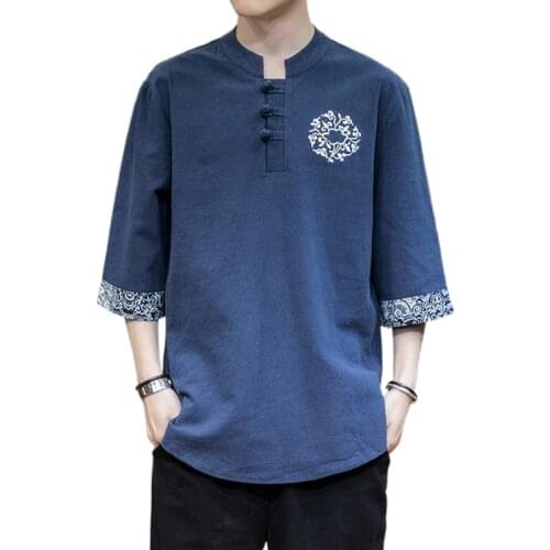 Kimono Asian Japanese Men Short Half-Sleeve Shirt T-shirt Embroidery Japan Harajuku Menswear Yukata Cardigan Costumes V1982