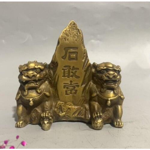 China brass double lion small crafts statue