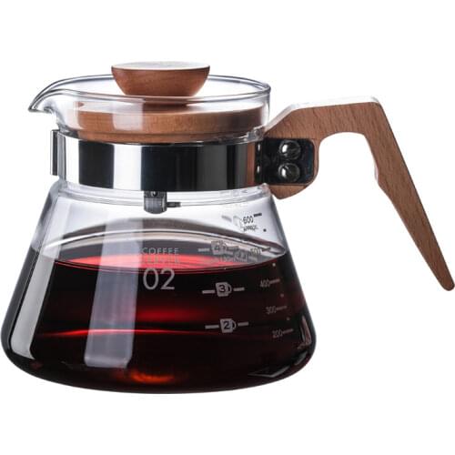Coffee Maker 400ml/600ml Wooden Hand Drip Coffee Pot Dripper Pour Over Glass Range Coffee Server Pots Glass Kettle Brewer Clear