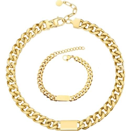 316L Stainless Steel Titanium Steel Hip Hop Thick Chain Street Heavy Industry Thick Chain Necklace Bracelet Set No Fade
