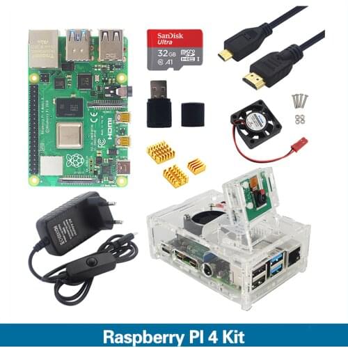 S ROBOT Raspberry Pi 4 kit 4G RAM board with acrylic cover 5MP camera 3A power radiator for Raspberry Pi 4 Type B RPI5