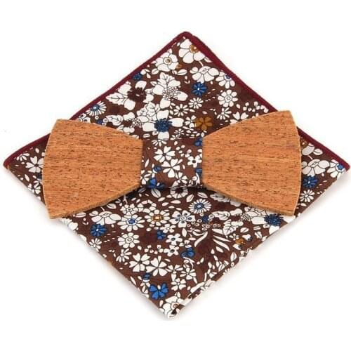 Cork Bow Tie Set High-end Trendy Mens Gifts Wedding Business Banquet Wooden Bowtie Pocket Towel Two-piece Suit Accessories