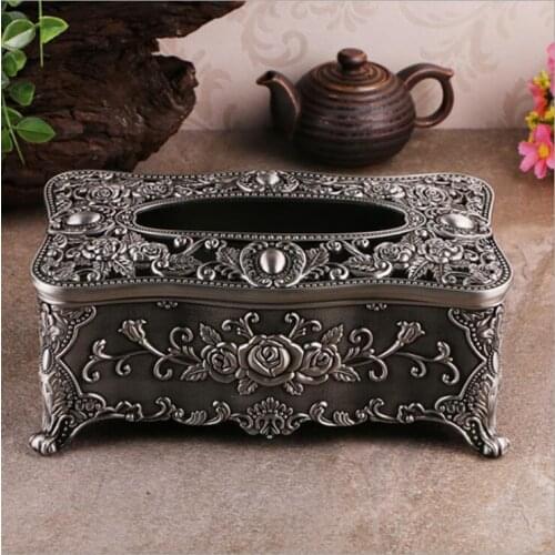 European rectangle Hollow tissue box metal napkin case table tissue box storage paper napkin holder Home Decoration box ZJH070
