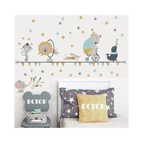 Creative Animal Wall Sticker Circus Elephant Lion Monkey Wallpaper Kids Room Decoration Baby Bedroom Decor Mural Wall Painting