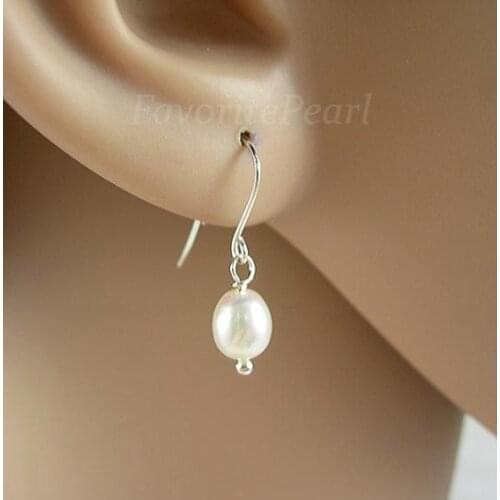 Favorite Pearl Earring AAA 6-7MM White Color Natural Freshwater Pearl Dangle Earrings Wedding Birthday Fine Jewelry For Women