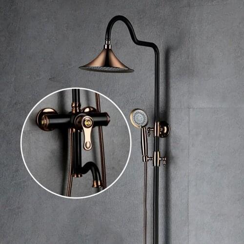 Brass Bathroom Shower Set Black Rose Gold Shower Faucet Booster Shower Hot And Cold Three-Speed Shower Faucet Set