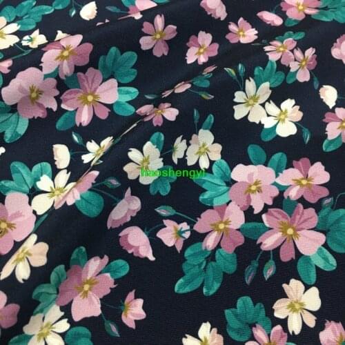New product navy blue bottom elegant small floral print mulberry silk stretch fabric