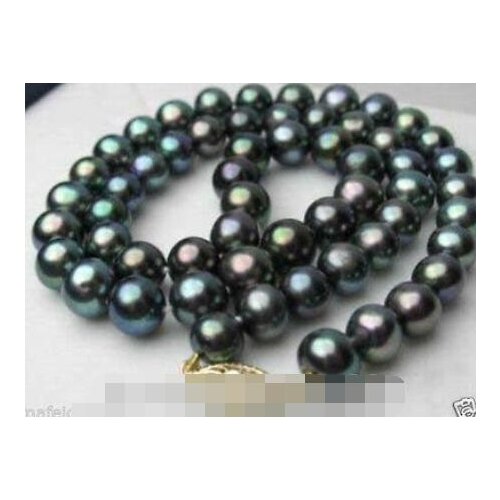 Genuine 9-10mm Black freshwater Cultured Pearl Necklace 18"