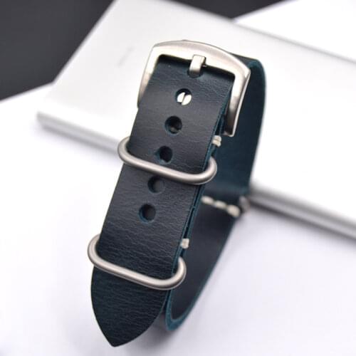 Blue Black Vintage Genuine Leather Nato Watch Band Strap 20mm 22mm 24mm Handmade Replacement Zulu Strap for Watch Accessories