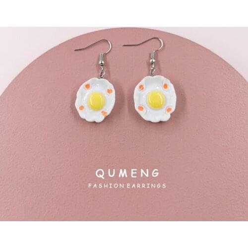 2020 New Korean Cute Funny Poached Egg Resin Pendant Childrens Earrings Lovely Ladies Jewellery Girls Gift