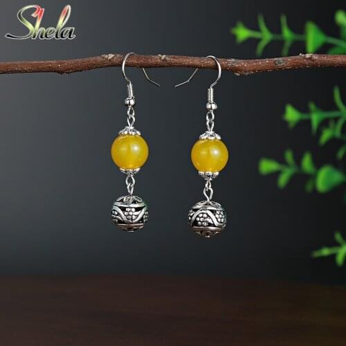 Unusual Natural Stone Dangle Earrings for Women Yellow White Red Carnelian Beads Elegant Fashion Jewelry Pendientes Wholesale