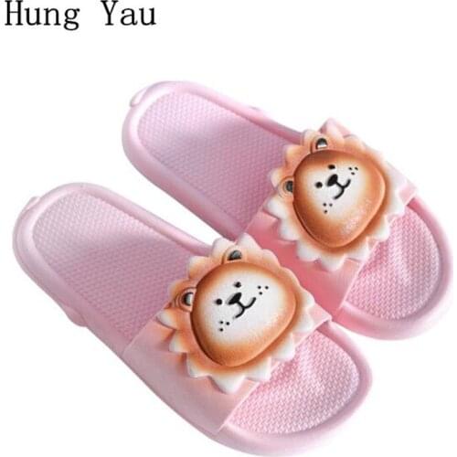 Women Men Slippers Flips Flop Sandals Summer Shoes Fashion Cartoon Cute Lion Platform Slides Non-Slip Flat Indoor Bathroom Sweet