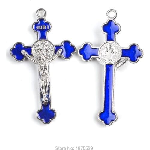 Blue St Benedict Cross 53*30 mm Alloy Necklace Pendant Crucifix