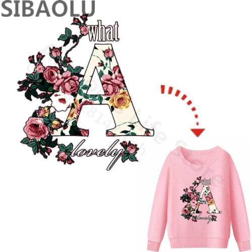 A Letter Flowers Thermal Press DIY Stickers For Kids Clothes Heat Transfer For Clothes Pyrography Washable Ironing On Patches