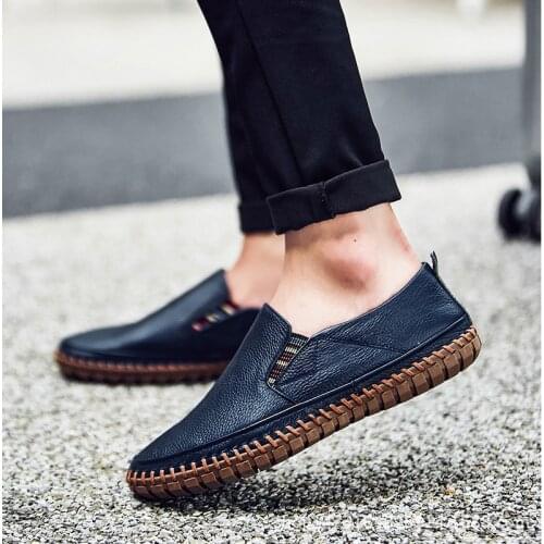 2019 Big Size Men Genuine Leather Shoes Slip On Black Shoes Real Leather Loafers Mens Moccasins Shoes Italian Designer Shoes JKI