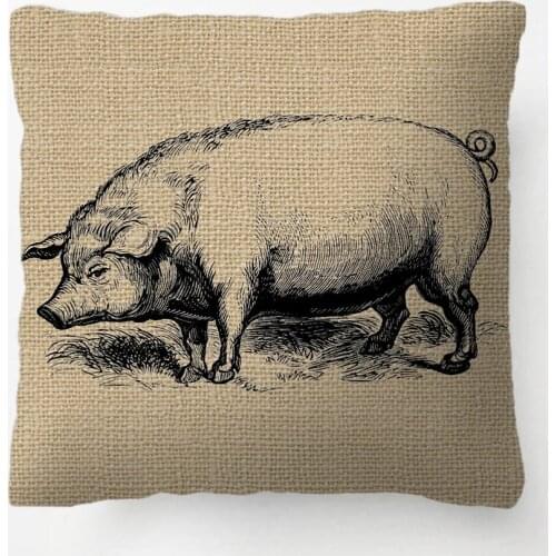 Rustic Vintage Line Art Pig Throw Pillow decorative Cushion Cover Pillow Case Customize Gift By Lvsure For Bedroom Pillowcase