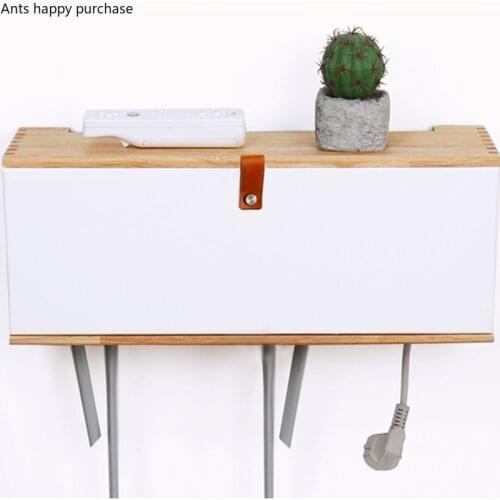 Router Storage Box Wall Mount Punch Free Solid Wood Living Room Wire Storage Box Power Cable Socket Finishing Household Storages