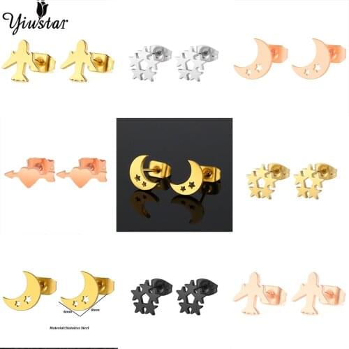 Yiustar Airplane Star-moon An Arrow Heart Simple Flower Stud Earrings Female Jewelry For Women Girls Family Party Perfect Gifts