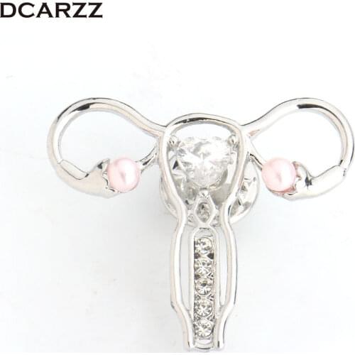 Womans Womb Shape Pin Pink Pearl and Heart Crystal Gynecology Medicine Symbol Jewelry for Female/Nurse/Doctor Medical Brooch