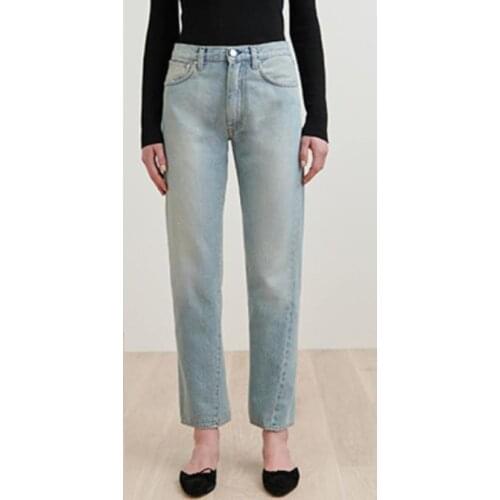 Women Straight Jeans Asymmetrically Cut Vintage Lady Denim Pants Casual Trouser Early Spring