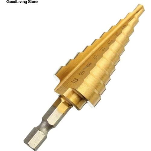 ZLinKJ 1Pcs Durable 4-22MM HSS Hex Titanium Coated Step Cone Drill Bit Power Tool for Woodworking Hole Cutter
