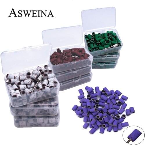 100pcs 80''/120''/180" Nail Art Sanding Bands Purple Bands for Electric Nail Drill Bit Gel Polish Manicure Remove Pedicure Tool
