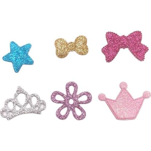 100Pcs/Lot Multi Style Glitter Leather Fabric Patches Crown Felt Applique for Craft/Clothes DIY Scrapbooking Accessories
