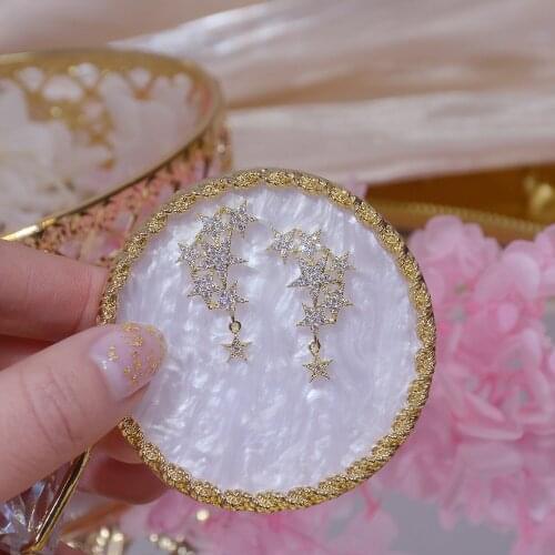 14k Real Gold Plated Jewelry Exquisite Micro-diamond Zircon Star Luxury Earrings for Woman Shine Holiday Party Fashion Earring