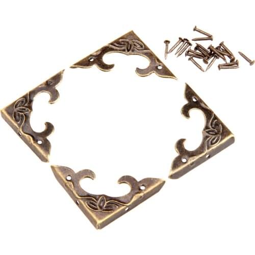 20pcs Corner Protectors Iron Triangle Brackets Decorative Feet Leg Metal vintage Furniture Box Antique Bronze 30*30mm with nials