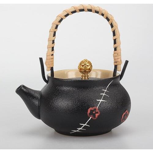 200ml Teapot Japanese Black Pottery Handle Pot Single Retro Tea Maker Household Color Glaze Kungfu Teaset Kettle Special Offer
