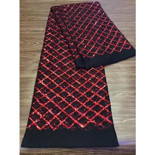 5yards/pc) Hot selling black red sequins French lace fashion African net lace fabric for attractive party dress FJY312