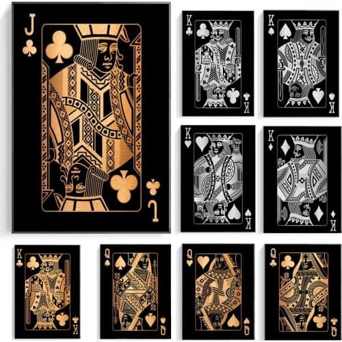 Abstract Gold And Silver Playing Cards King Queen and Jack Canvas Painting HD Print Club Bar Decoration Poster Wall Art Picture