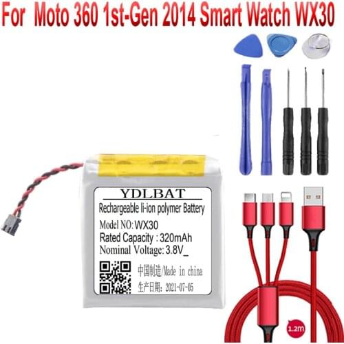 320mAh WX30 SNN5951A Replacement Battery For Motorola Moto 360 1st-Gen 2014 Smart Watch Batteries+USB cable+toolkit