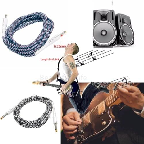 Guitar Audio Cable Guitar Bass Audio Cable 6.35mm*3m 1/4" Mono Male To Male Braided Connecting Wire Cord Musical Instrument