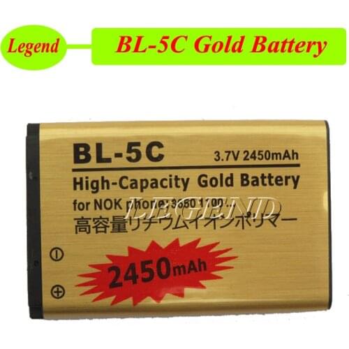 BL-5C Gold Battery For Nokia 2710 2730c 3100 3105 3109C 3110C 3120 3110 Evolve 3125 3208c ect Bateria Accumulator 2450mAh