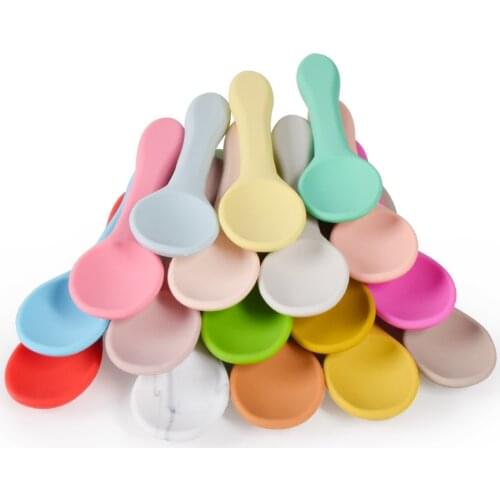 Children Feeding Silicon Spoons Forks Solid Tableware Waterproof Spoon Kids Baby Wholesales Baby Feeding Accessories 28 Colors