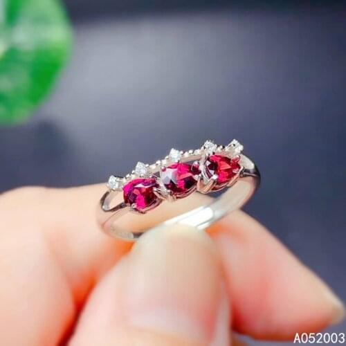 KJJEAXCMY fine jewelry 925 sterling silver inlaid natural gemstone Garnet new Female ring popular Support Detection