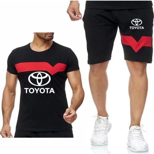 Summer Mens Suit Toyota Car Logo Printed Mens Short Sleeve Casual Comfortable Splice Cotton male T-Shirt Pants Suit 2Pcs