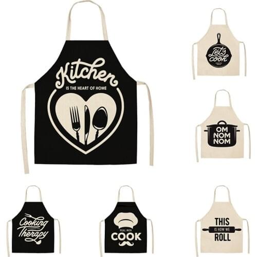 Creative Black and White Pattern Kitchen Aprons Woman Home Cotton Linen Sleeveless Apron Cooking Baking Waist Bib Tool WQCN33