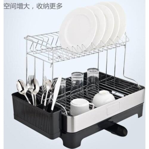 Kitchen Layout Household Two-Tier Dish, Bowl Rack Cabine, Multi - Function Storage Stainless Steel Drain Rack