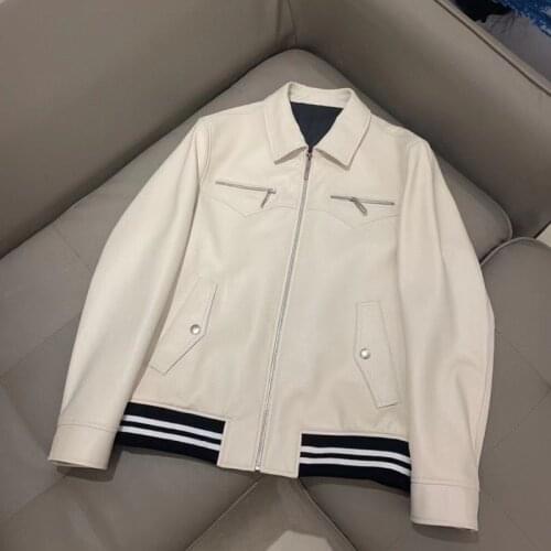 Spring autumn and men coat new fashion genuine leather jacket turn-down collar Baseball uniform high quality Mens leather