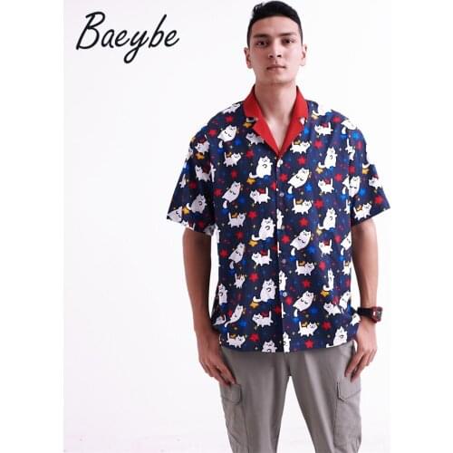Summer Blue Cute Cat Camisa Masculina Casual Hawaiian Anime Cartoon Mens Shirt Printed Dropshipping Wholesale Free Shipping