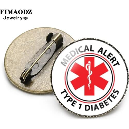 FIMAODZ Medical Alert Type 1 Diabetes Brooch Badge Diabetic Emergency Symbol Glass Shirt Lapel Pins Nurse Doctor Brooches