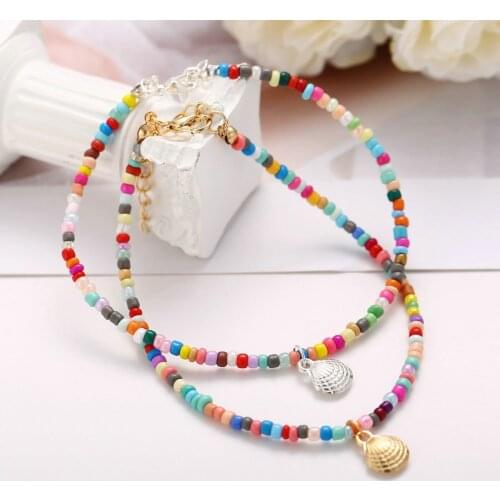 Fashion Geometric Beads Anklets Women TRENDY Shell Color Measle Crystalline Polymer Clay Alloy Pendant Anklets Jewelry for Girls