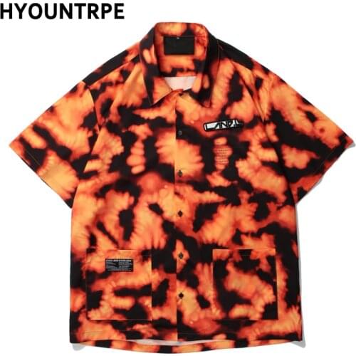 Mens Short-sleeved Shirt Retro Harajuku Casual Turn-down Collar Loose Shirts Streetwear New Hip Hop Short-sleeved Mens Shirts